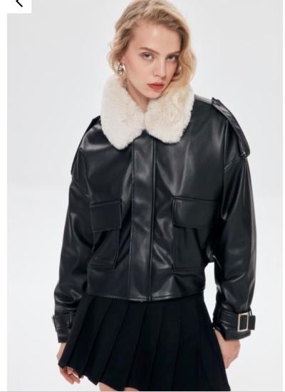 QUZU KÜRK YAKALAI DERİ CEKET